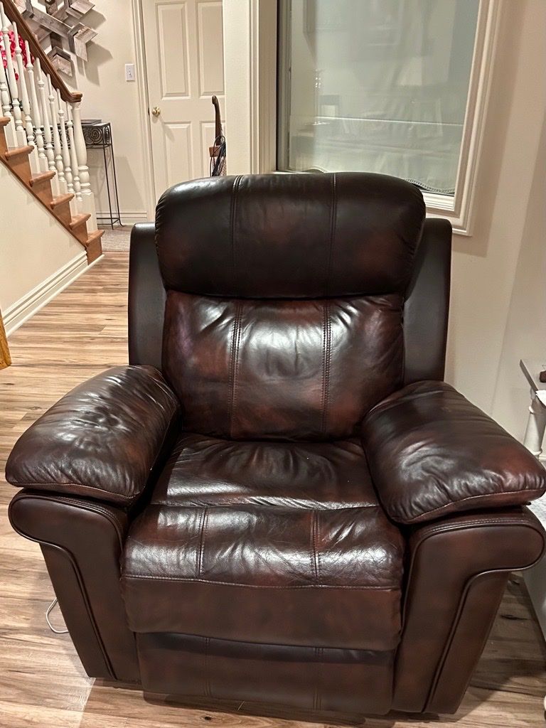 Set of two brown leather power recliners