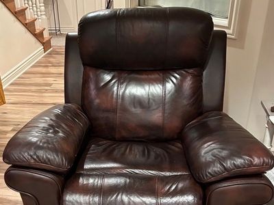 Set of two brown leather power recliners