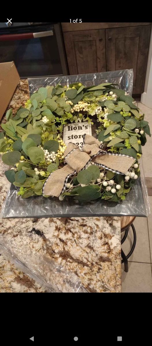 Spring wreath with hanger and porch mat