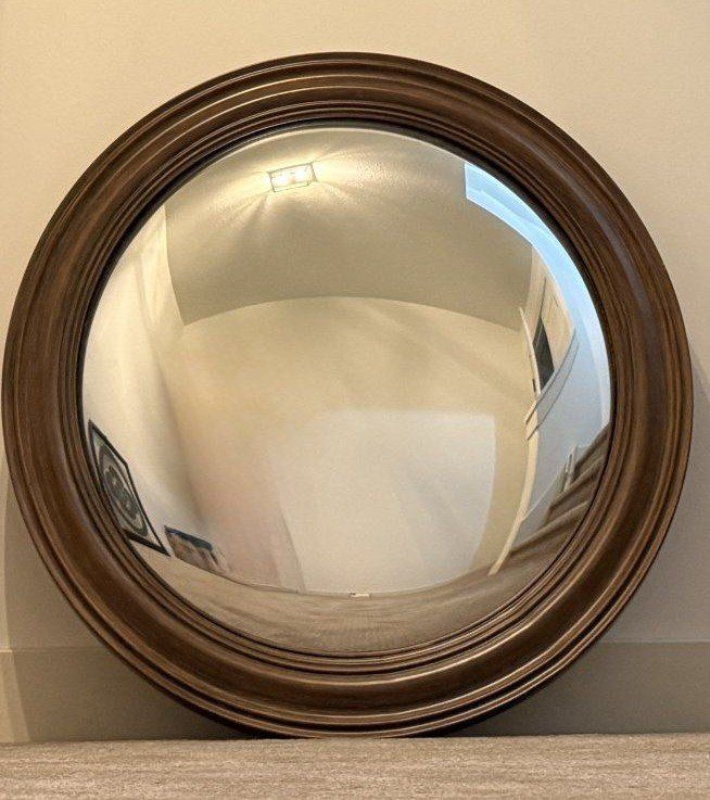 Round Convex Wall Mirror with Dark Wood Frame - Decorative Accent Piece