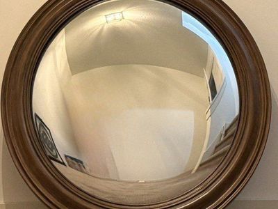 Round Convex Wall Mirror with Dark Wood Frame - Decorative Accent Piece
