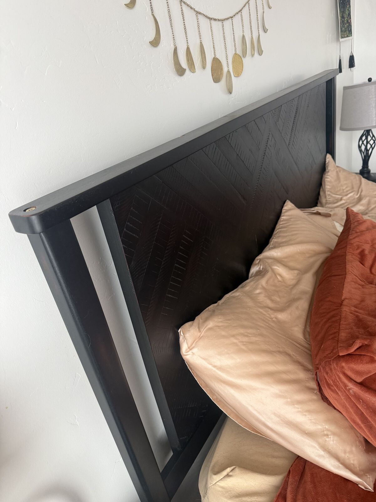 Queen sized All wood headboard and bed frame