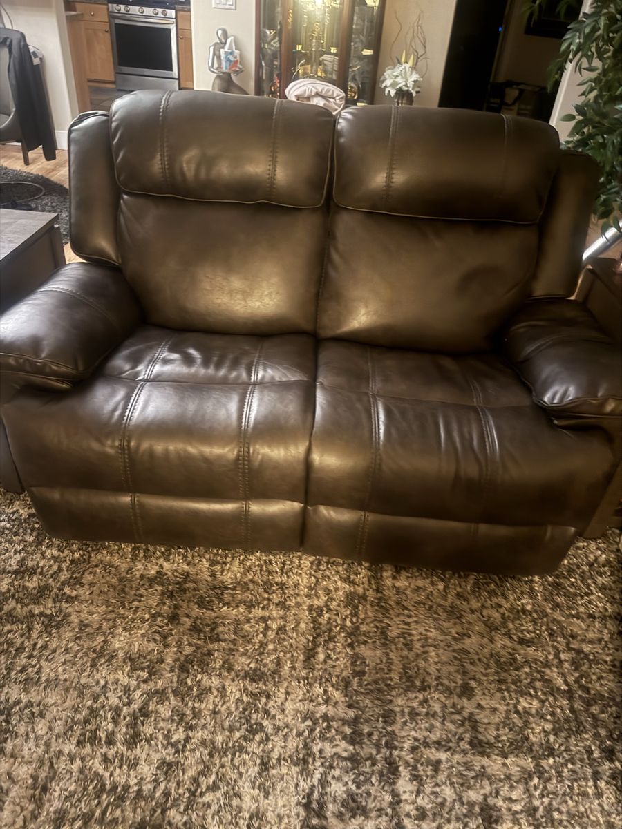 Brown Leather-Look Electric Reclining Couch Set - 2 Loveseats & 1 Chair with Charging Ports