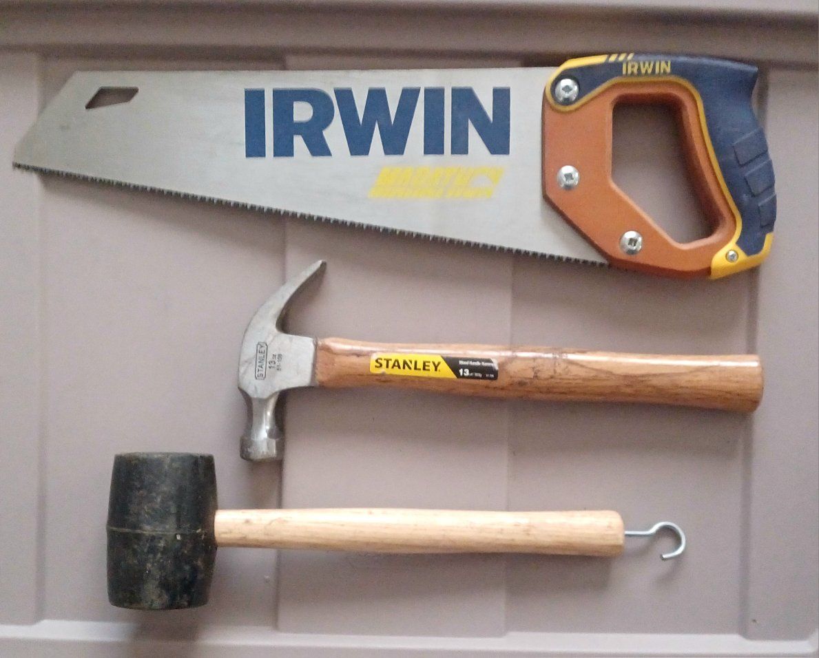 IRWIN Hand Saw, STANLEY 13oz Claw Hammer, Rubber Mallet Tool Set