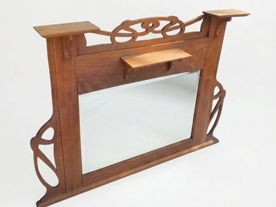 Antique Art Nouveau Carved Wood Mirror