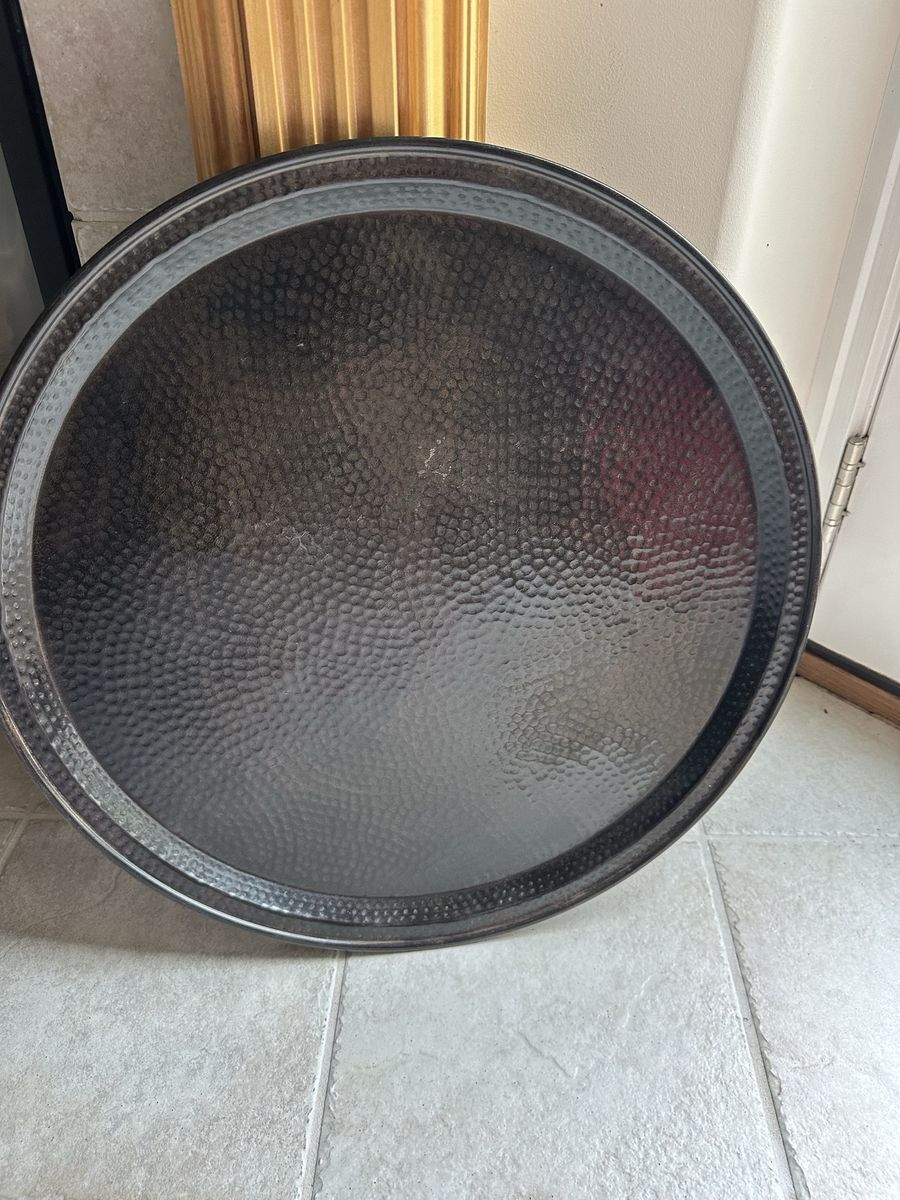 Pottery Barn Extra Large Round Hammered Black Candle Tray - 15" Diameter