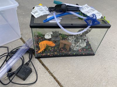Aquarium Fish Tank Kit with Filter, Decorations, Heater & Cleaning Supplies