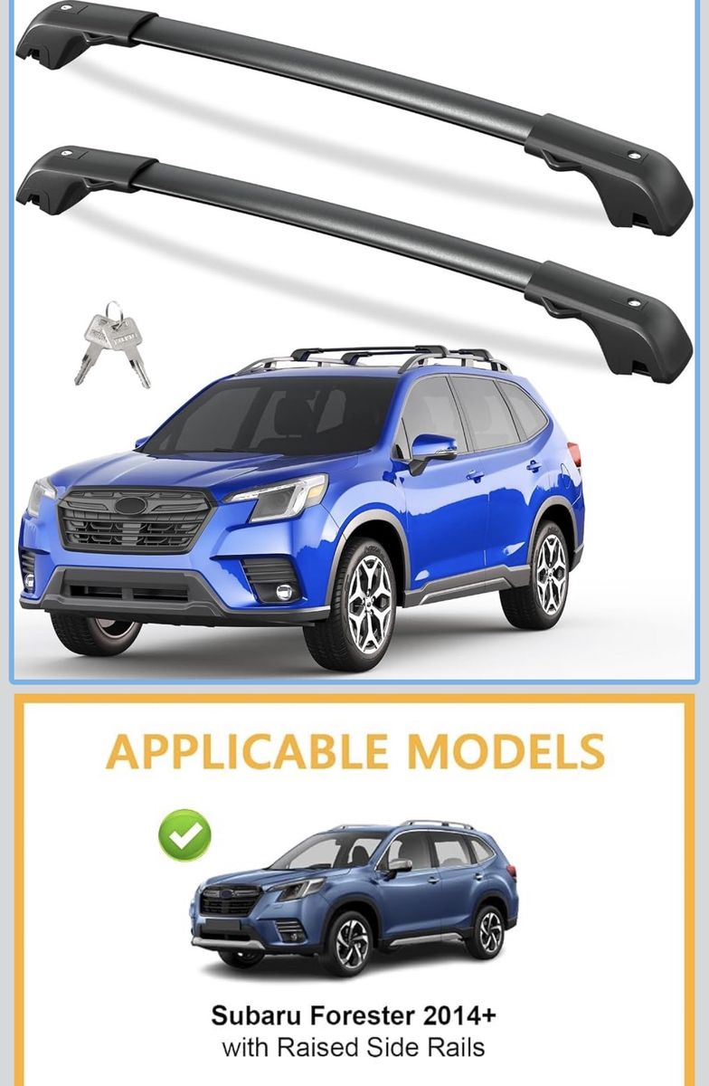 ROOF RACK SYSTEM Lockable Black Cross Bars for Subaru Forester Roof Rails