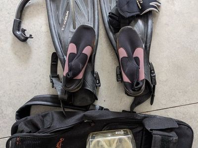 Aqualung Atlantis Mask, Scubapro Fins, Oceanic Snorkel, Gloves, and Water Shoes Dive Set