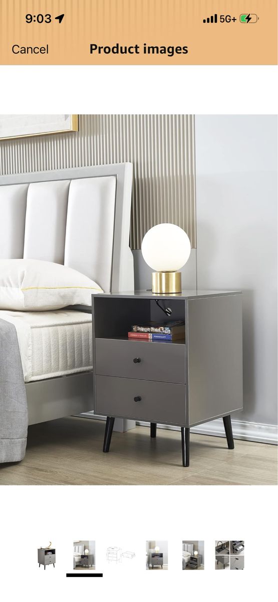 Grey nightstand with outlet