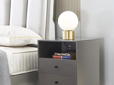 Grey nightstand with outlet