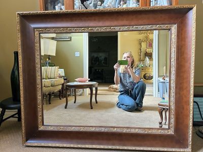 Extra Large Beveled Wall Mirror Wood Frame with Gold Embellishments