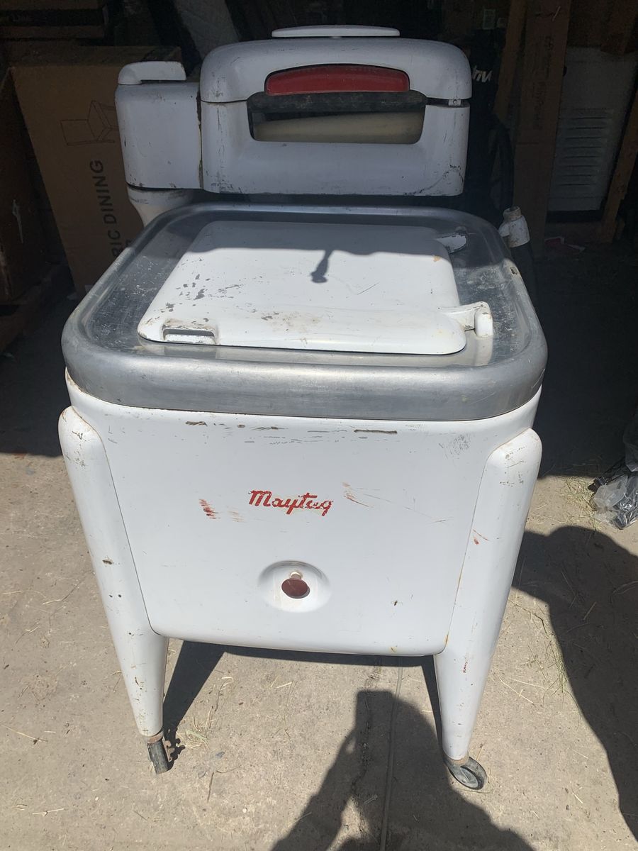 Antique vintage washing machine, garden plantar