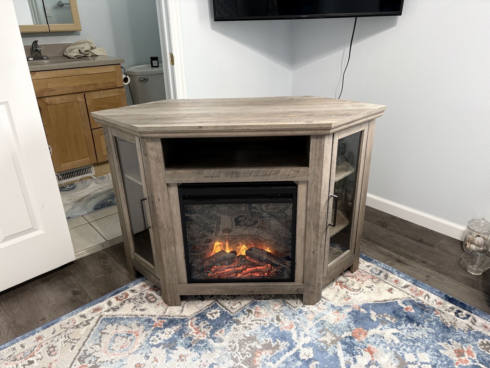 Corner TV Stand with Electric Fireplace