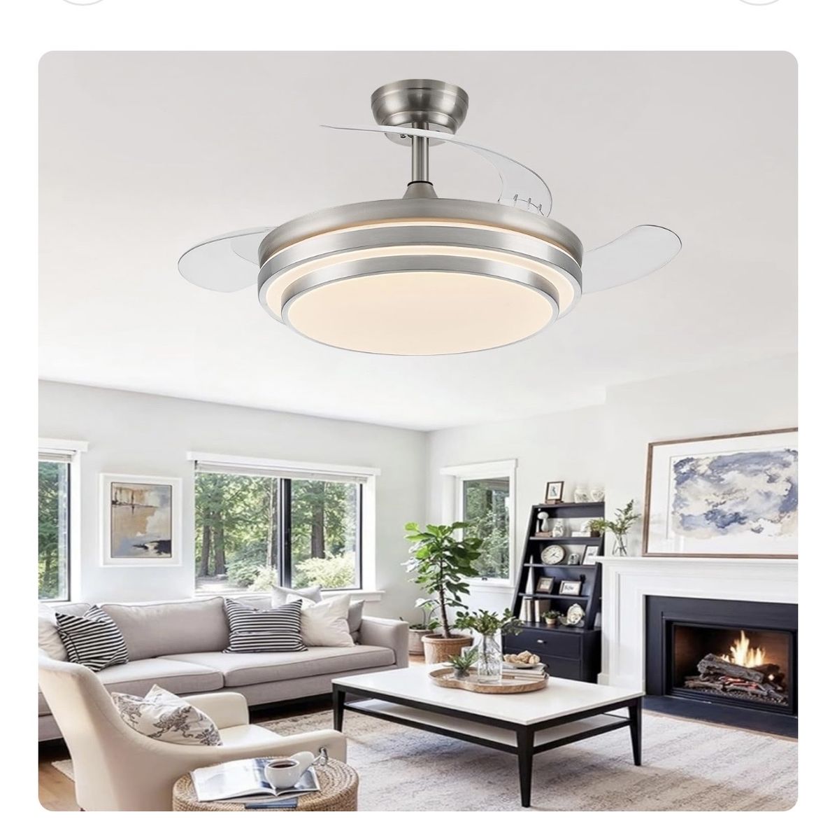 FIDGRA 48 Inch Fandelier Ceiling Fan with Light, Retractable Ceiling Fan...