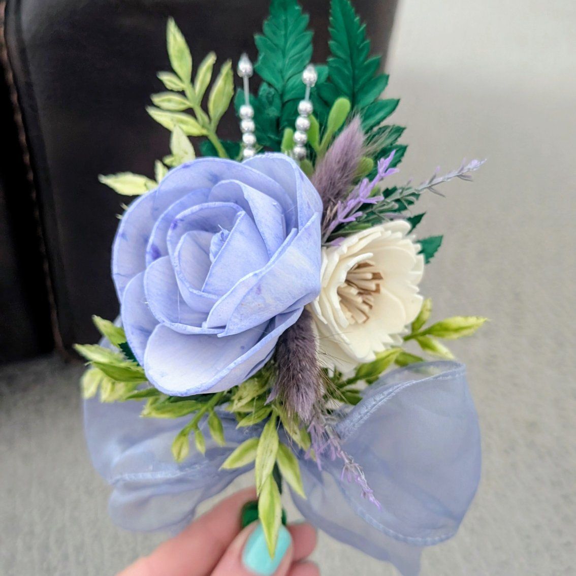 Soft Sola wood flower corsage or boutonniere,
