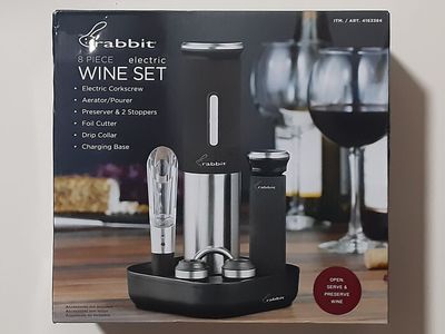 Rabbit 8-Piece Rechargeable Electric Wine Set for Opening and Serving - New