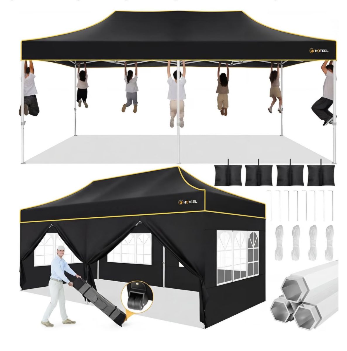 Hoteel 10x20 Pop Up Canopy Tent Heavy Duty with 6 Sidewalls, Waterproof Party Tent, Easy Set-up Commercial Instant Tents with Ro