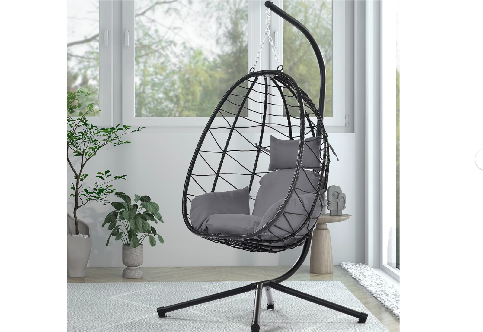 New Hanging Wicker Egg Chair, Patio Hanging Chairs with Stand, UV Resistant