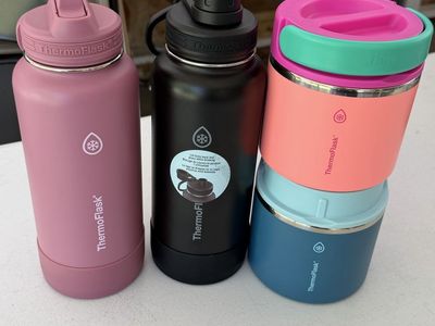 ThermoFlask Water Bottles & Food Jar Set - Pink, Black, Blue, Coral - Insulated Hydration & Lunch