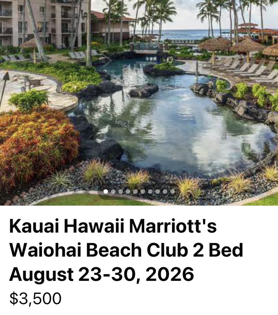 Kauai Marriott Waiohai August 23-30, 2026