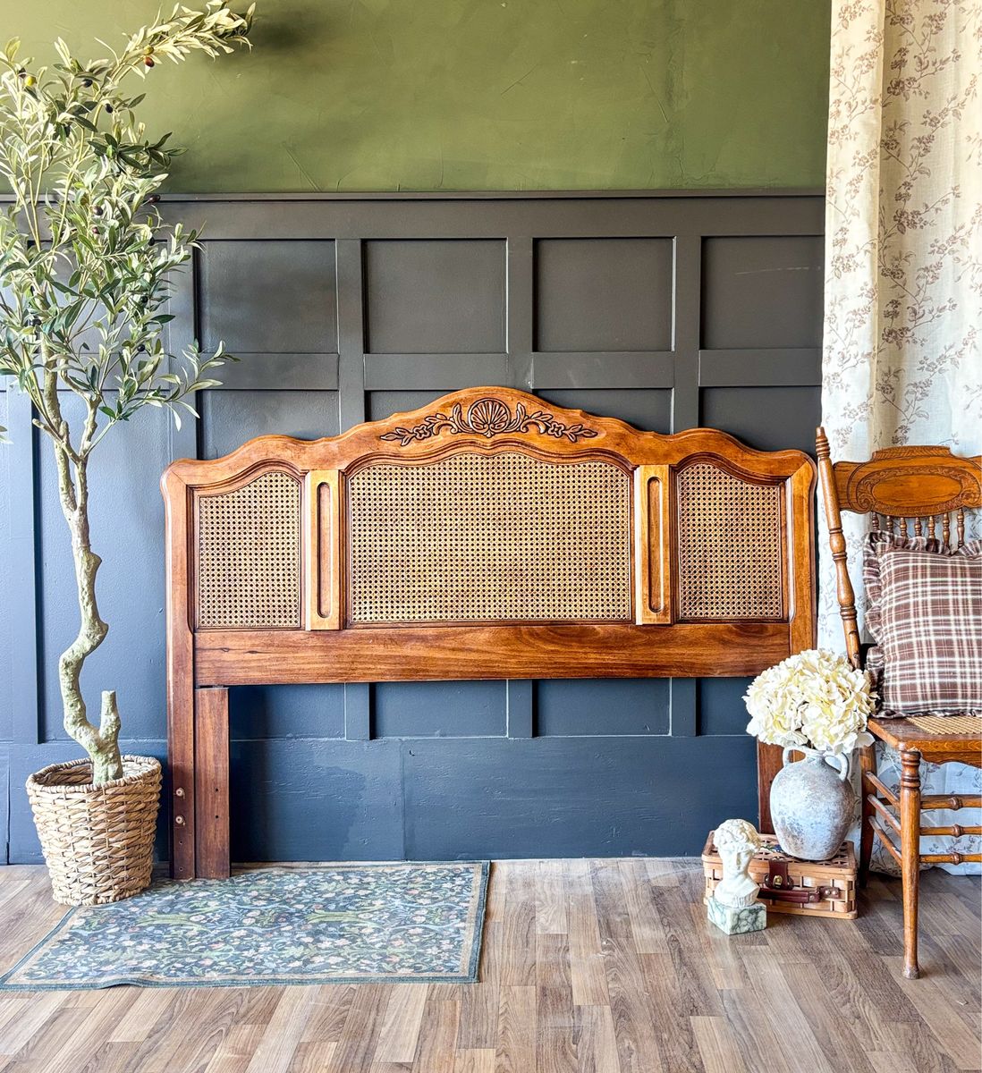 *FREE DELIVERY* Vintage French Provincial Oak & Cane Headboard