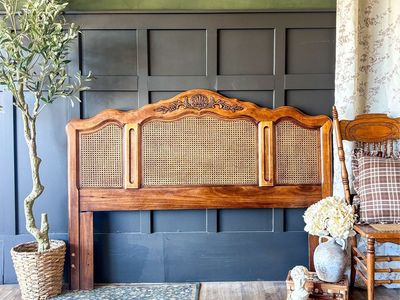 *FREE DELIVERY* Vintage French Provincial Oak & Cane Headboard