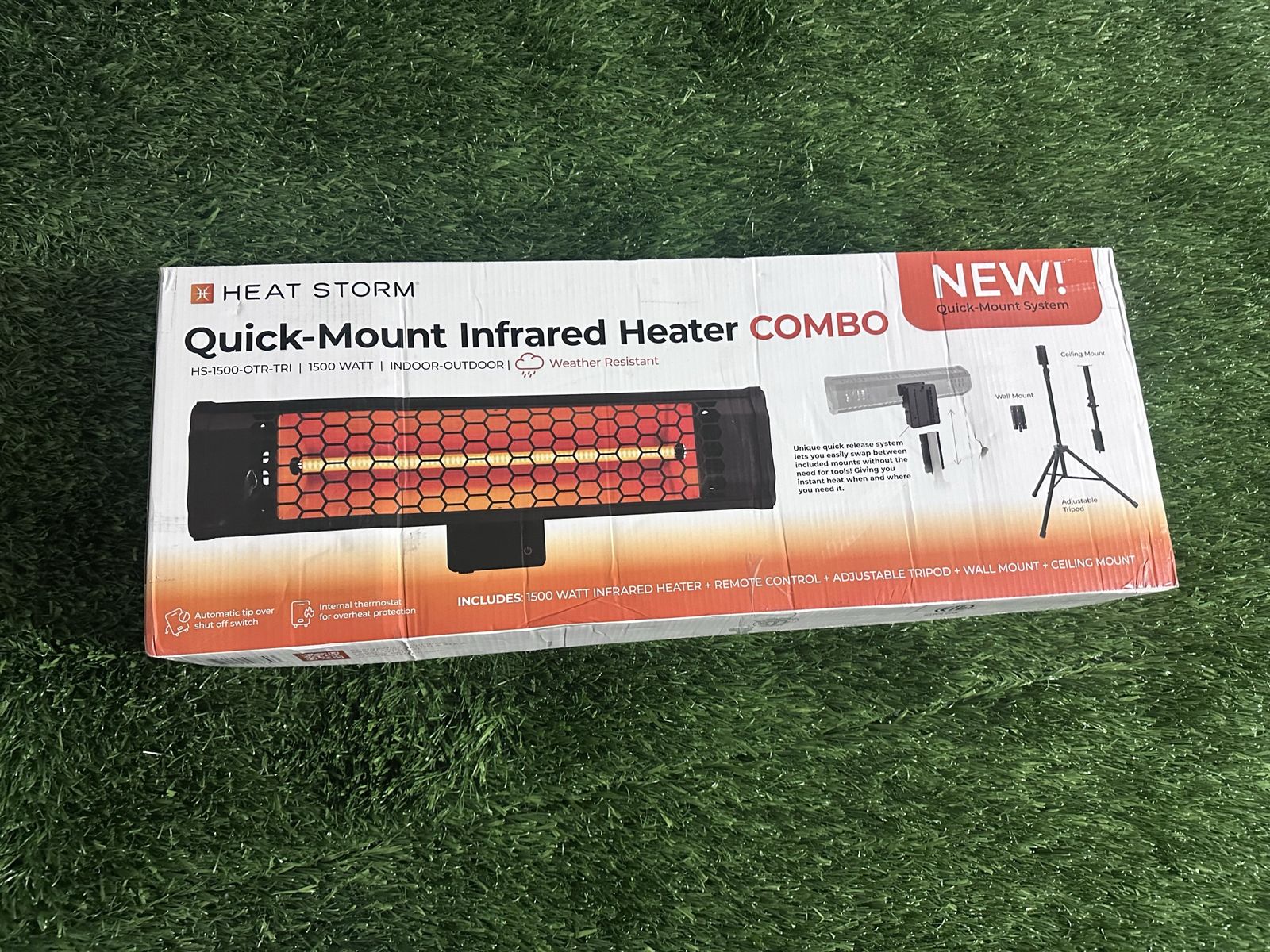 HEAT STORM HS-1500-QTR-TRI Quick-Mount 1500W Indoor/Outdoor Infrared Heater Combo with Remote