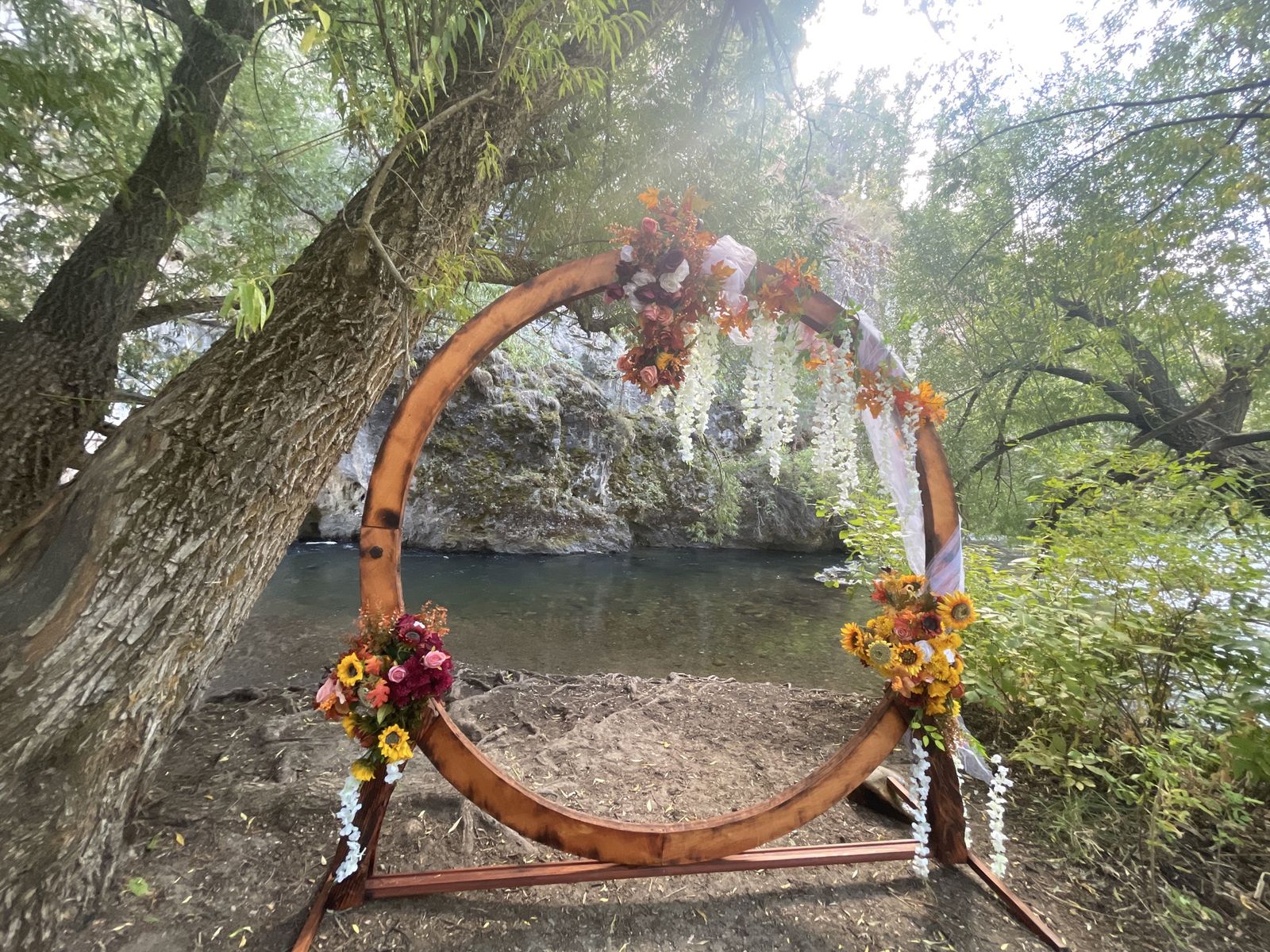 Enchanting 7-Foot Wooden Moon Gate – Perfect Wedding & Event Rental!