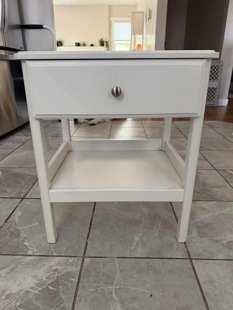 White Wood End Table Nightstand with Drawer and Open Shelf