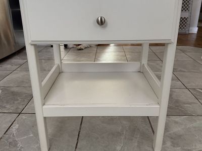 White Wood End Table Nightstand with Drawer and Open Shelf