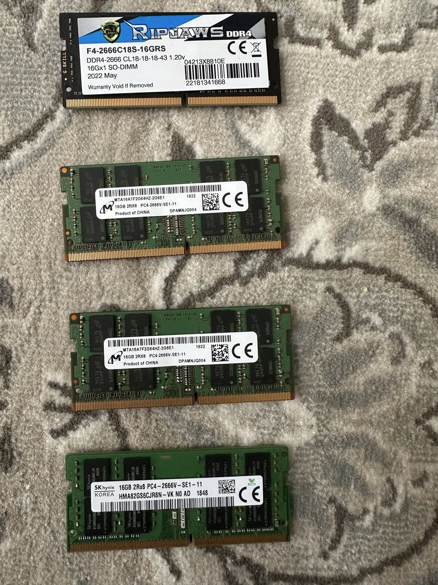 4 x 16 GB 2666 MHz DDR4 RAMs for Laptops and Mini PCs