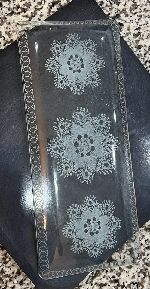 Vintage Handcrafted Elegant Lace Etched Glass Tray from the 1960s- made in Germany