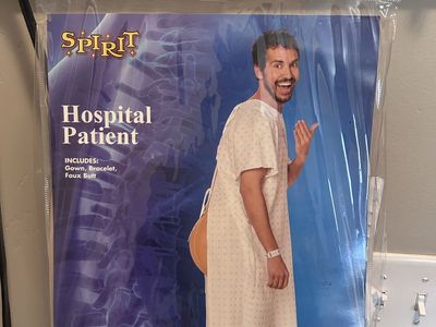 Spirit Halloween Hospital Patient Adult Costume L/XL Gown Bracelet Faux Butt
