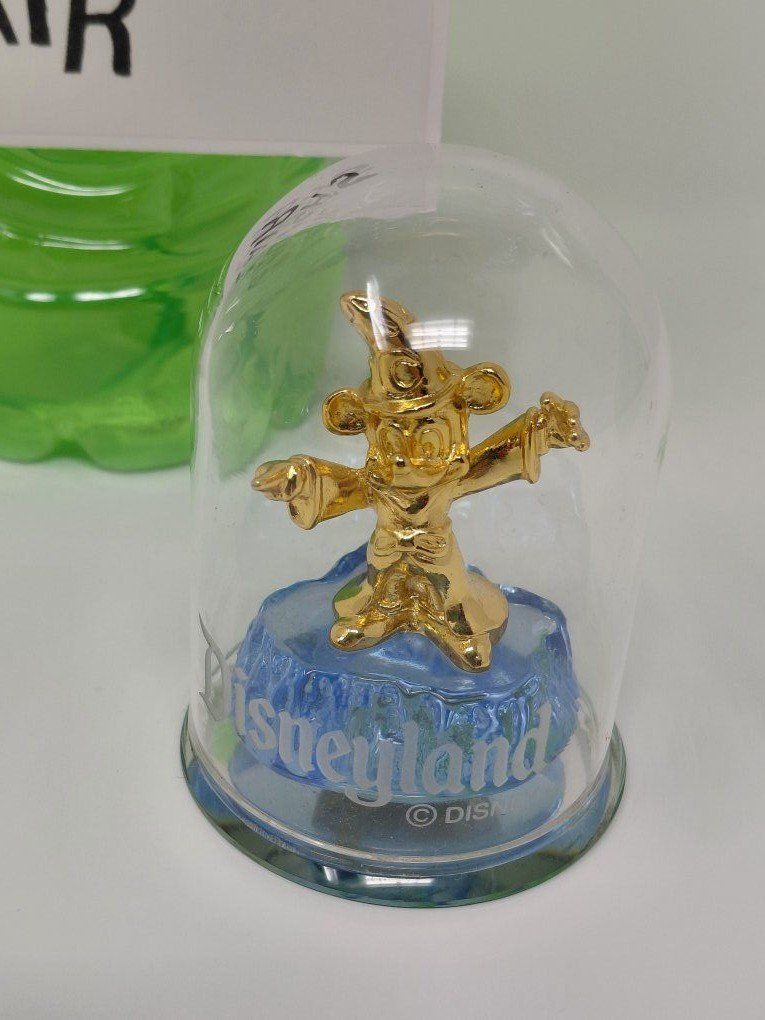 RARE VTG Disney Mickey Gold Glass Dome Figurine