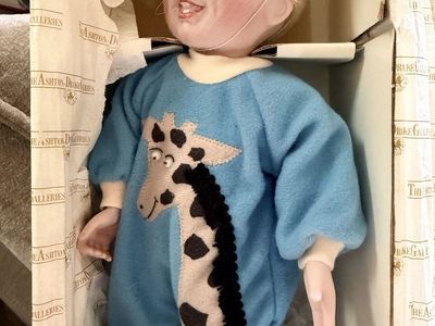 Ashton-Drake Galleries "Little Liebling" Baby Doll w/ Giraffe Sleeper - Blonde Hair, Blue Eyes