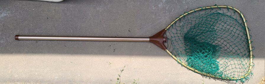 Used Fishing Landing Net - Durable Green Net & Extendable Pole for Fishing