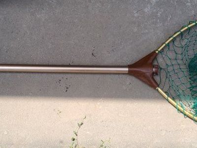 Used Fishing Landing Net - Durable Green Net & Extendable Pole for Fishing