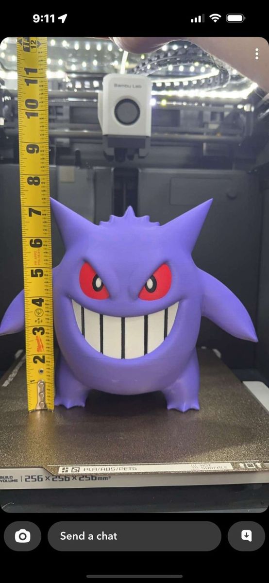 Custom 3D Printed Gengar Figure - Large Purple Pokemon Fan Art Decor (Approx. 7.5" Tall)
