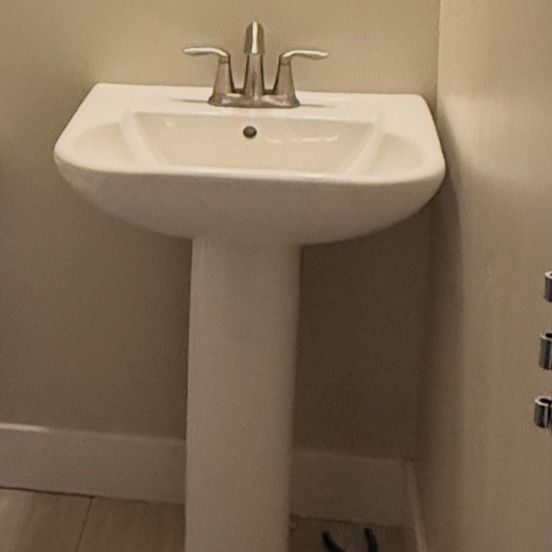 White Porcelain Pedestal Bathroom Sink - 3-Hole Faucet Mount