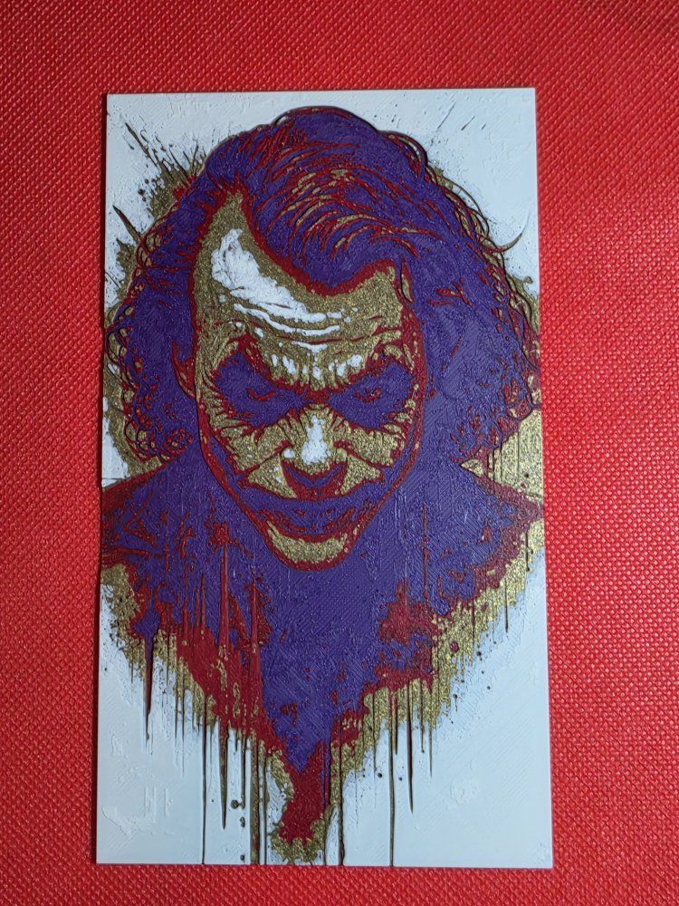 Unique Joker Textured Art 3D Print - White with Purple, Gold, and Red Accents