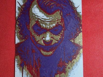 Unique Joker Textured Art 3D Print - White with Purple, Gold, and Red Accents