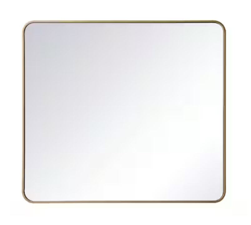 Timeless Home  36 in. W x 40 in. H modern Soft Corner Metal Rectangle Brass Mirror