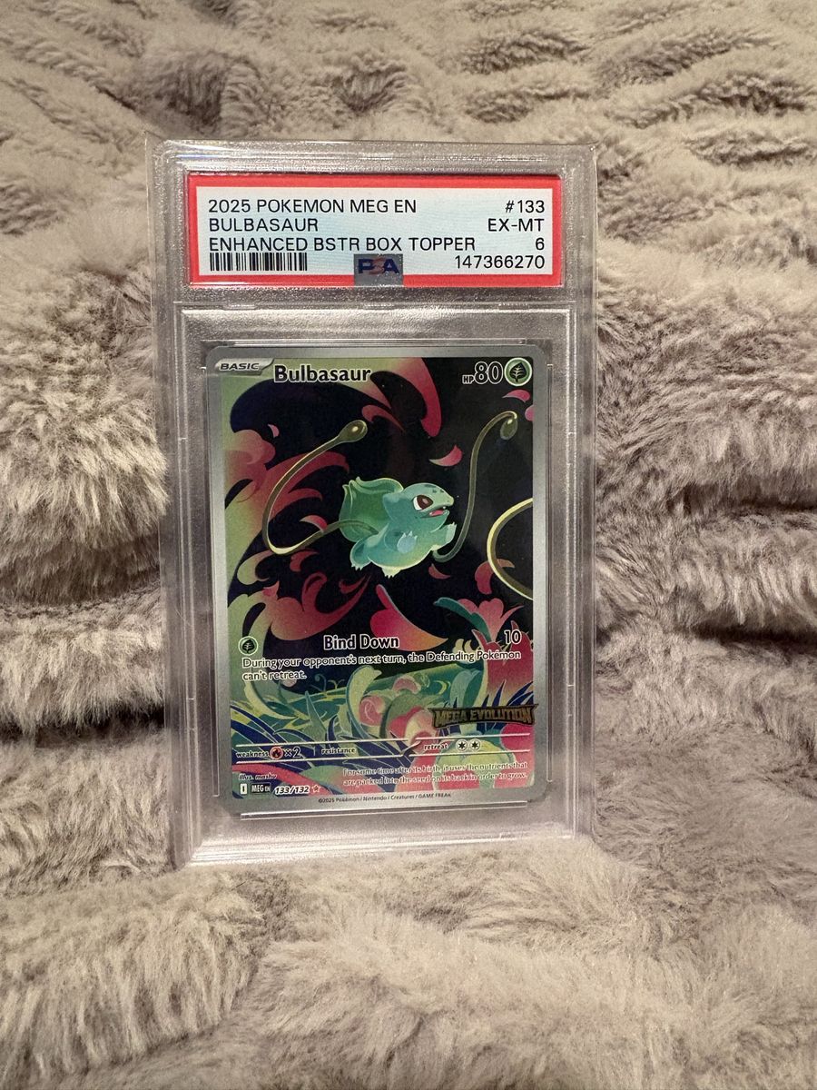Pokemon 2025 Meg EN Bulbasaur #133 Enhanced Booster Box Topper PSA 6 EX-MT Trading Card