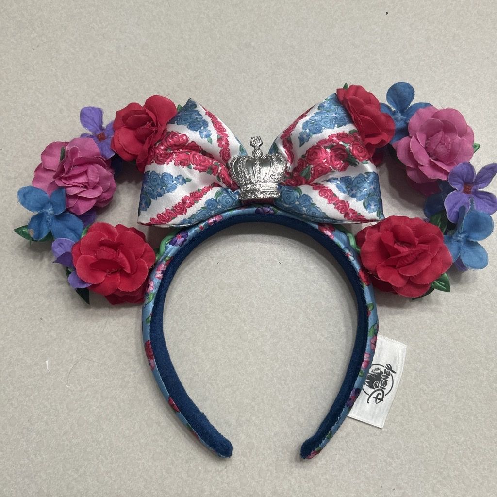 Disney Parks Alice in Wonderland Floral Minnie Ears Headband with Crown Detail