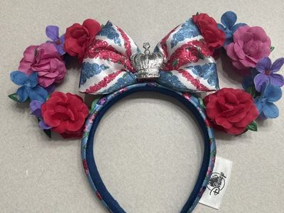 Disney Parks Alice in Wonderland Floral Minnie Ears Headband with Crown Detail