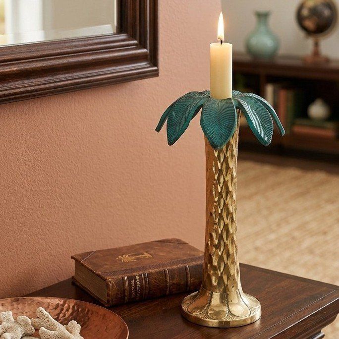 Vintage Brass Palm Tree Candle Stick