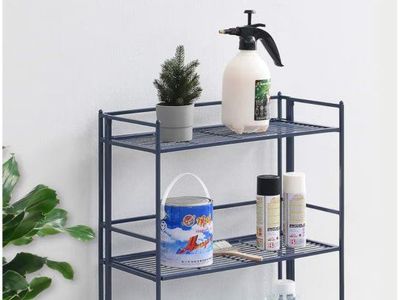 Convenience Concepts Xtra Storage 3-Tier Wide Folding Metal Storage Shelf, Cobalt Blue