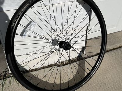 New Schwalbe G-one speed tire on 700c road front wheel, center lock rotor. QR