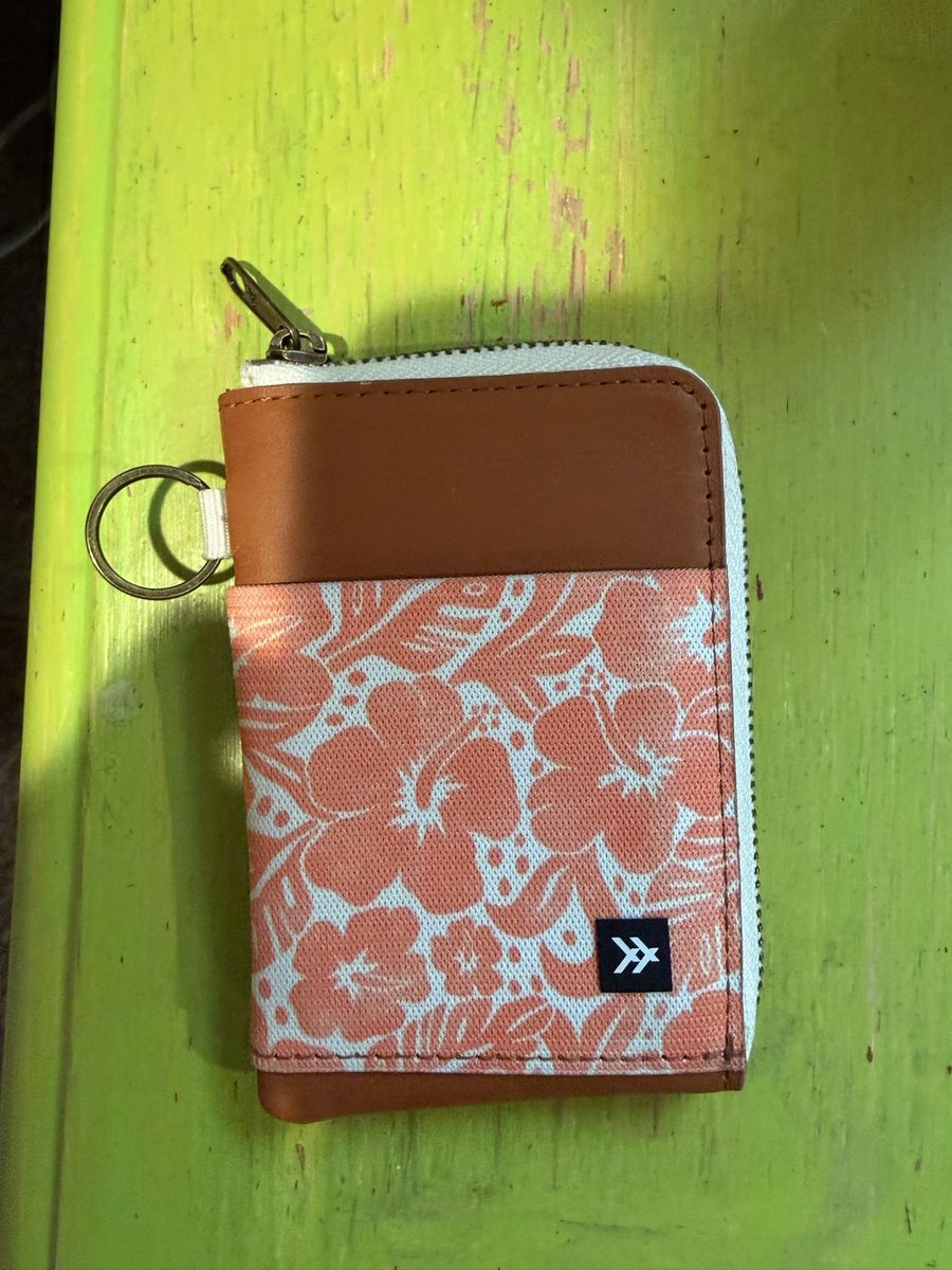 Thread Wallets Slim Zip Wallet with Key Ring - Floral Print & Brown